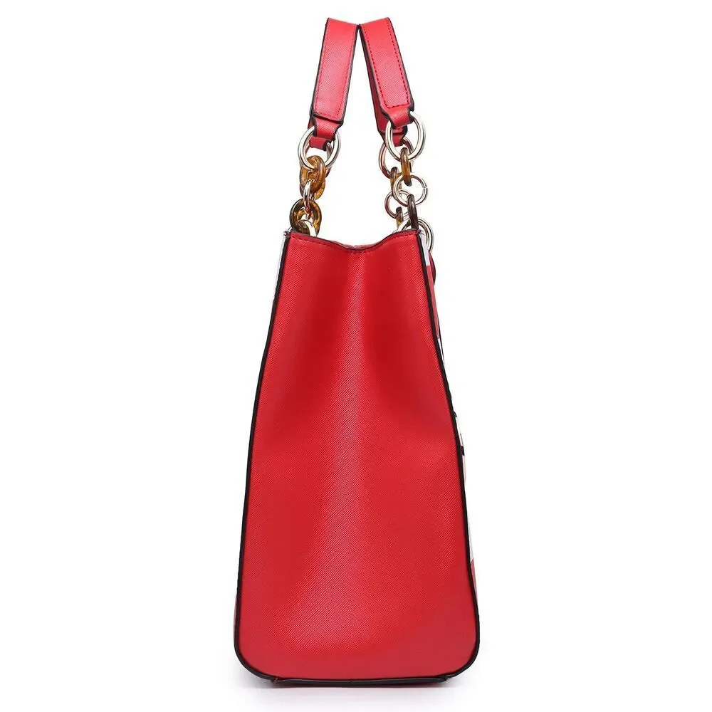 Dasein Saffiano Leather Chain Strap Satchel with Matching Wallet